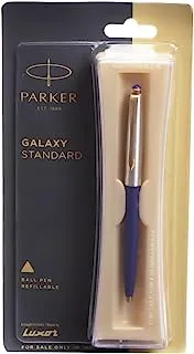 Parker Galaxy Stainless Steel Gold Trim Ball Pen - Blue Body