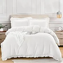 DONETELLA Ruffled Duvet Set, All Season, 4 Pcs King Size, Super-soft Vintage Ruffle Fringe Comforter Cover, Bedding Set Without Filler, Solid Colour with Hidden Zipper and Corner Ties