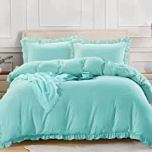 DONETELLA All-Season Bedding Comforter Set- 4 Pcs Single Size, Applique Ruffled Design Comforter Sets - Removable Filler- With Down Alternative Filling (Single, Turquoise) (طقم لحاف سرير)