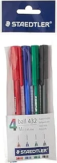 Staedtler Ball 432 Triangular Ballpoint Pens 4 Pieces Set, 4 Pack, Multicolour