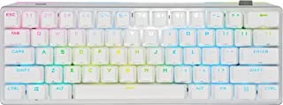 لوحة مفاتيح الألعاب الميكانيكية Corsair K70 PRO Mini Wireless RGB بنسبة 60٪ - أسرع Sub-1ms لاسلكية ، مفاتيح قابلة للتبديل Cherry MX Red Keyswitches ، إطار من الألومنيوم ، PBT Double-Shot Keycaps - NA Layout ، QWERTY - أبيض