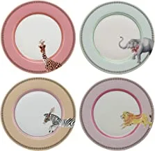 Yvonne Ellen Giraffe/Leopard/Dog/Birds Dinner Plates 4-Pieces Set, 26.5 cm Diameter