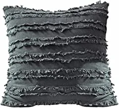 DONETELLA Cushion Cover, 45x45 cm (18x18 inch) Throw Pillowcase With Beautiful Embroidered Tassel Stripe Cushion Case, Suitable For Sofa Bed Living Room And Couch (Without Filler) (Grey)