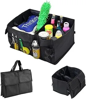 NALANDA Car Trunk Organizer Collapsible Portable Multi-Compartment side pocket Automotive SUV Car Organizer with Non-slip Bottom for Storage Cargo Truck & Car Accessories with buckle - Black
