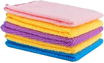 5-Piece Cleaning Towel Set Yellow/Purple/Blue 30x30centimeter