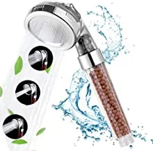 SHOWAY Handheld Shower Head, High Pressure With Water Saving 3 Modes Settings Detachable Filter Shower Head For Hair & Skin With Replaceable Mineral Balls, Clear Shower Head, Shower01