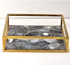 Agate Tray with Stainless Steel Sides, Dark Gray