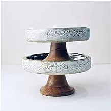 Wooden and Copper Cake Set, White