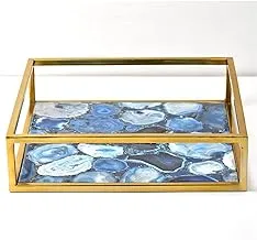 Agate tray with stainless steel sides, blue