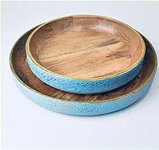 Wooden Serving Trays Set, Blue