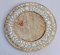 طقم صواني خشبية دائرية من صدف