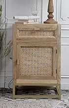 Wooden and rattan bedside table
