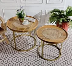 Indian Wooden Table with Rattan Set