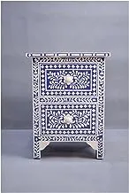 Bone Inlay Special Decorated Bedside Table, Blue