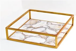 Agate Tray with Stainless Steel Sides, White