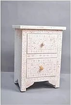 Bone Inlay Bedside Table, White