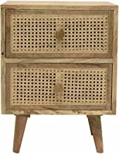 Wooden Side Table with Rattan