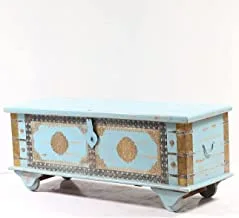 عربة خشبية ونحاسية ، زرقاء