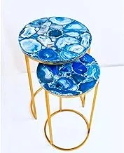 Agate Side Table Set with Base, Blue