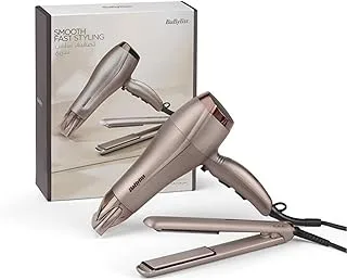 BaByliss Hair Dryer, 2300W, Straightener 1000W, Ionic Frizz Control, Tourmaline Ceramic Technology, 2 Speed Settings, 3 Heat, Slim Concentrator Nozzle, Removable Rear Filter, 5514PSDE, Gold