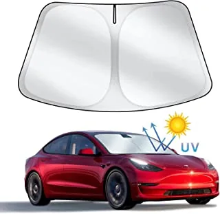 MAKINGTEC SHOWAY Tesla Model Y Model 3 Windshield Sunshade Folding Sun Visor Protector Sun Shade Cover 2022 Upgrade