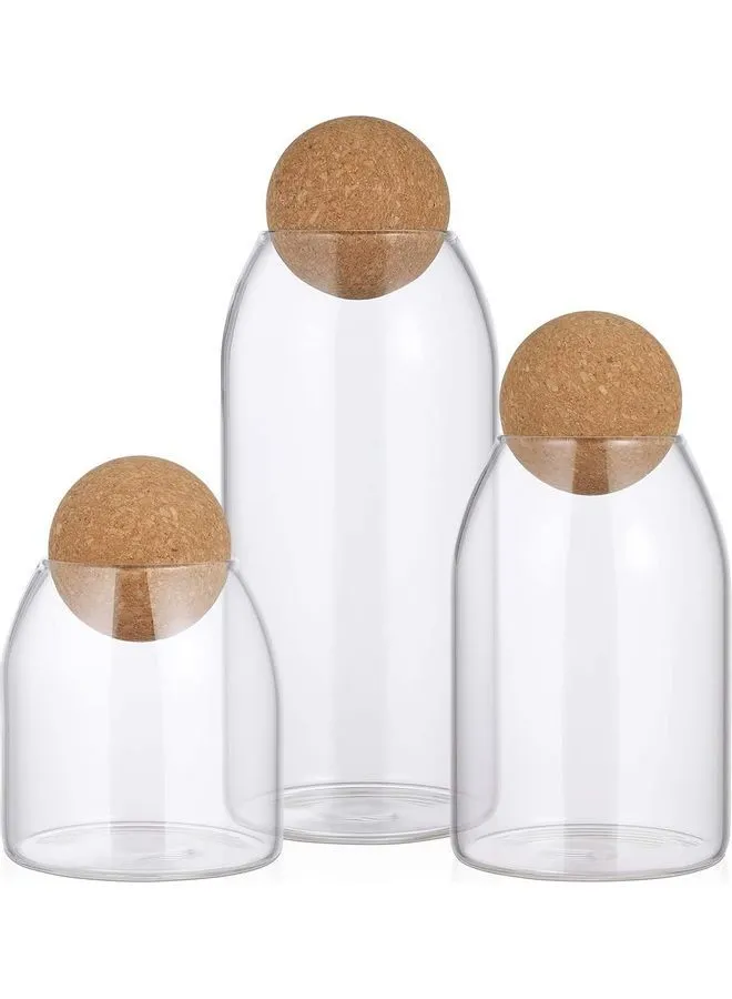 برطمان زجاجي لتخزين الطعام من 3 قطع مع كرة بغطاء خشبي شفاف 23.5 × 9.5 سم