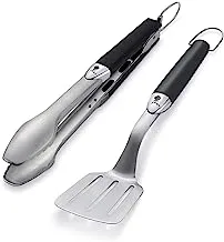WEBER - Premium barbecues grill Tool Set, 2 pcs, Grill Tongs & Spatula, Stainless steel, Dishwasher safe, 3cm H x 8.4cm W x 35.5cm D (Spatula), 4.1cm H x 7.6cm W x 38cm D (Tongs)