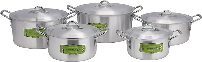 RoyalFord Cooking Pot Set with Steel Handle, RF11204 Non Stick Aluminium Cookware Set Evenly Heating Base Casseroles with Lids, Multicolor