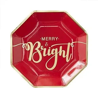 Ginger Ray Gold Foiled Merry and Bright Christmas Paper Plates, 23 cm Height