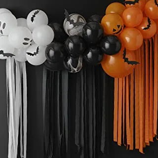 Halloween Balloon Arch with Bats and Streamers