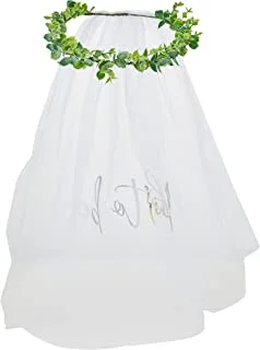 Ginger Ray Botanical Hen Party Eucalyptus Bridal Crown with Veil Wedding, plastic