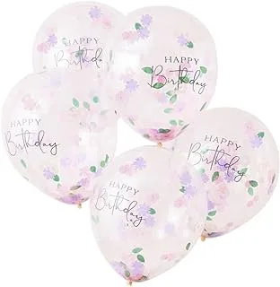 Ginger Ray Floral Confetti Happy Birthday Balloons 5-Pieces, 12-Inch Size