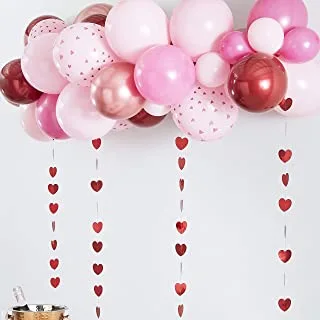 مجموعة قوس بالونات الزنجبيل الأحمر والوردي والوردي والذهبي مع ذيول القلب - 45 بالونة ، 2 متر من القلب - I Heart You