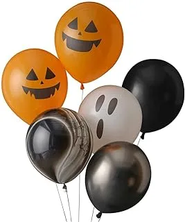 Ginger Ray Spooky Halloween Orange & Black Pumpkin Latex Party Balloons Pack of 6