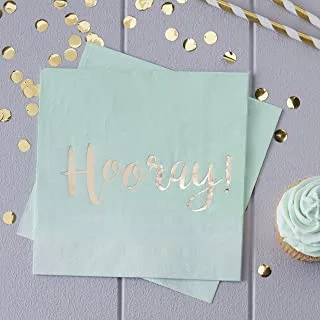 Ginger Ray Pick and Mix Hooray Ombre Paper Napkin 20-Pieces Pack, Mint/Gold Color