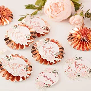 Ginger Ray Floral Rose Gold Hen Party Badges - 6 Pack - Floral Hen Party