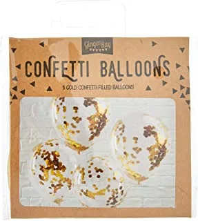 Ginger Ray Gold Confetti Filled Clear Party Balloons X 5 Party Decorations- Pick And Mix