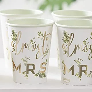 Ginger Ray Gold Foiled Almost Mrs Paper Hen Party Cups, 9.5 cm Height