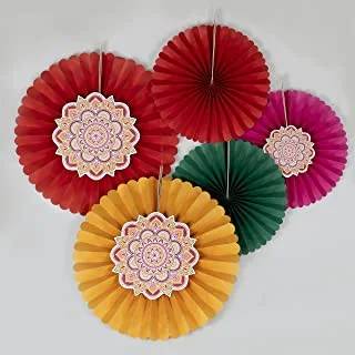 Ginger Ray Diwali Paper Fan Party Decorations, Pack of 5
