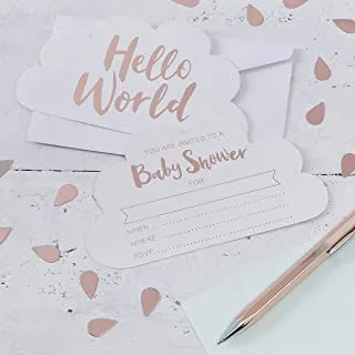 Ginger Ray Hello World Rose Gold Baby Shower Invitations, 8 cm Height