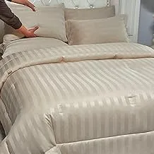 DONETELLA Comforter Set King Size, 6 Pcs Bedding Set Damask Striped Pattern - All Season- Brushed Microfiber - Double Bed Set With Down Alternative Filling