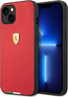 جراب Ferrari HC PU مع خط علم إيطالي لهاتف iPhone 14 Max - أحمر