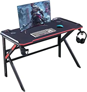 COOLBABY Gaming Desk Z Shaped Large PC Computer Gaming Desks Tables with cup holder and headset hook for E-Sport Racing Gamer Pro Home Office Gift E-Sports Carbon Fiber Table Black AE