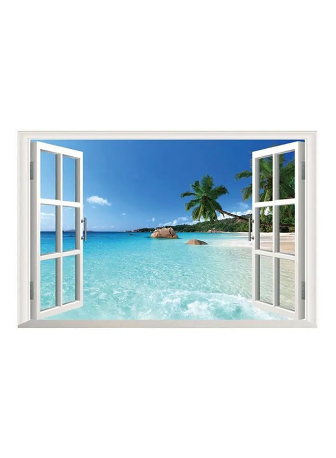 OUTAD Removable Beach Resort 3D Window View Wall Sticker متعدد الألوان 31x24 بوصة