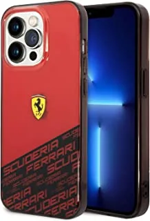 جراب Ferrari PC / TPU IML مع طباعة Scuderia Allover من الأسفل لهاتف iPhone 14 Pro Max - أحمر