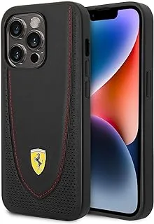 غطاء الحماية Ferrari Magsafe Leather Stitched Red Line لهاتف iPhone 14 Pro Max (6.7 بوصة) - أسود