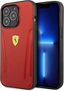 Ferrari Leather Case With Hot Stamped Sides & Yellow Shield Logo For iPhone 14 Pro Max - Red