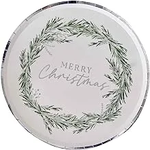 Ginger ray merry christmas wreath paper plates 8-pieces, 25 cm diameter, white/silver