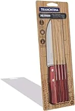 Tramontina Polywood 6 Pieces Steak Knife Set with Stainless Steel Blade and Red Dishwasher Safe Treated Handle