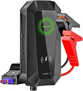 Promate 1500A/12V Car Jump Starter With 19200Mah Power Bank, 10W Qi Charger, Dual Qc 3.0 Ports, Hexabolt 20, Black, USB